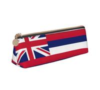 jingong Hawaii Flag Triangle Leather Case Pouch with Spacious Interior, Zipper Closure for Writing Tools, Office