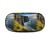 jingong Ireland Outdoors County Clare The Cliffs Print Oxford Cloth Pencil Case Pouch, Sturdy, Double Zipper, Cosmetic Pencil Storage