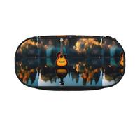 jingong Lake Guitar Reflections Print Oxford Cloth Pencil Case Pouch, Sturdy, Double Zipper, Cosmetic Pencil Storage