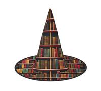jingong Library Bookshelf Book print Halloween hat, set of 1,fit for family themed parties, courtyard decoration, carnival parties