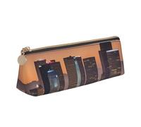 jingong Los Angeles Skyline Triangle Leather Case Pouch with Spacious Interior, Zipper Closure for Writing Tools, Office