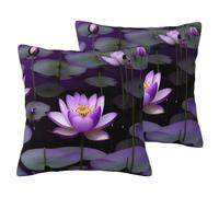 jingong lotus flower Purple Imitation Linen Pillowcase Set - 2PCS Premium Printed Bedding Set for Modern Home Decor