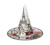 jingong Love Paris Tower Coffee Wine Perfume Bicycle Heart print Halloween hat, set of 2,fit for family themed parties, courtyard decoration, carnival parties