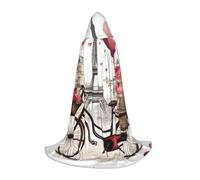 jingong Love Paris Tower Coffee Wine Perfume Bicycle Heart print Hooded cape, suitable for Halloween costumes, role-playing, and Christmas family photos
