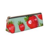 jingong Lovely Strawberry Print Triangle Leather Case Pouch with Spacious Interior, Zipper Closure for Writing Tools, Office