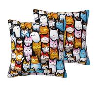 jingong many cartoon cats Imitation Linen Pillowcase Set - 2PCS Premium Printed Bedding Set for Modern Home Decor