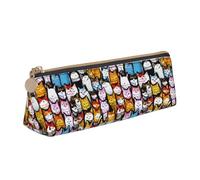 jingong Many Cartoon Cats Triangle Leather Case Pouch with Spacious Interior, Zipper Closure for Writing Tools, Office