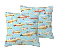 jingong Many cartoon small Airplanes Imitation Linen Pillowcase Set - 2PCS Premium Printed Bedding Set for Modern Home Decor