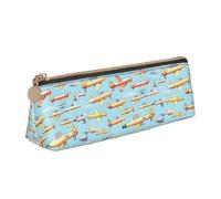 jingong Many Cartoon Small Airplanes Triangle Leather Case Pouch with Spacious Interior, Zipper Closure for Writing Tools, Office