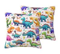 jingong Many Colorful cartoon Dinosaurs Imitation Linen Pillowcase Set - 2PCS Premium Printed Bedding Set for Modern Home Decor