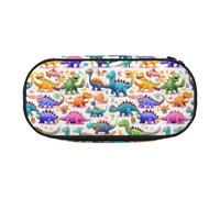 jingong Many Colorful Cartoon Dinosaurs Print Oxford Cloth Pencil Case Pouch, Sturdy, Double Zipper, Cosmetic Pencil Storage