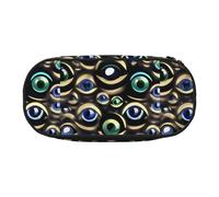 jingong Many Evil Eyes Print Oxford Cloth Pencil Case Pouch, Sturdy, Double Zipper, Cosmetic Pencil Storage