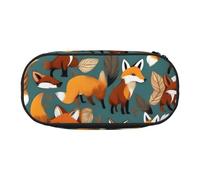 jingong Many Foxes Print Print Oxford Cloth Pencil Case Pouch, Sturdy, Double Zipper, Cosmetic Pencil Storage