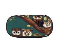 jingong Many Owls on Tree Branches Print Oxford Cloth Pencil Case Pouch, Sturdy, Double Zipper, Cosmetic Pencil Storage
