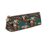 jingong Many Owls on Tree Branches Triangle Leather Case Pouch with Spacious Interior, Zipper Closure for Writing Tools, Office