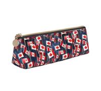 jingong Many Small Canadian Flags Triangle Leather Case Pouch with Spacious Interior, Zipper Closure for Writing Tools, Office
