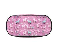 jingong Many Unicorns Red Print Oxford Cloth Pencil Case Pouch, Sturdy, Double Zipper, Cosmetic Pencil Storage