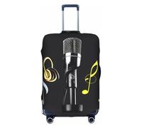 jingong Microphone with Music Notes Print Elastic Luggage Suitcase Covers Adult Luggage Protector Travel Suitcase Protective Cover