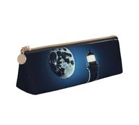 jingong Moonlight Lighthouse Triangle Leather Case Pouch with Spacious Interior, Zipper Closure for Writing Tools, Office