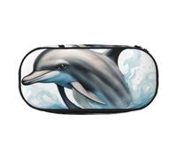 jingong Ocean Dolphin Looking at You Print Oxford Cloth Pencil Case Pouch, Sturdy, Double Zipper, Cosmetic Pencil Storage