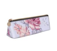 jingong Red Roses Floral Triangle Leather Case Pouch with Spacious Interior, Zipper Closure for Writing Tools, Office