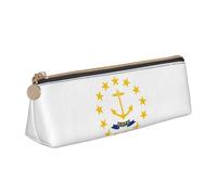 jingong Rhode Island State Flag Triangle Leather Case Pouch with Spacious Interior, Zipper Closure for Writing Tools, Office