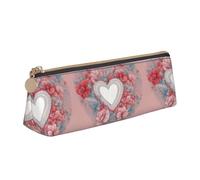 jingong Romantic Heart Triangle Leather Case Pouch with Spacious Interior, Zipper Closure for Writing Tools, Office
