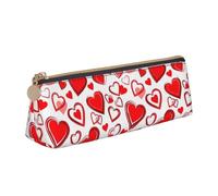 jingong Romantic Red Heart Triangle Leather Case Pouch with Spacious Interior, Zipper Closure for Writing Tools, Office