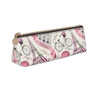 jingong The Paris Tower and a Bicycle Triangle Leather Case Pouch with Spacious Interior, Zipper Closure for Writing Tools, Office