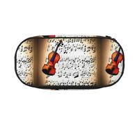 jingong Violin Sheet Music Print Oxford Cloth Pencil Case Pouch, Sturdy, Double Zipper, Cosmetic Pencil Storage