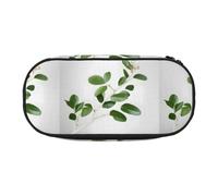 jingong White Natural Greenery Twig Print Oxford Cloth Pencil Case Pouch, Sturdy, Double Zipper, Cosmetic Pencil Storage