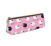 jingong White Sheep on Red Background Triangle Leather Case Pouch with Spacious Interior, Zipper Closure for Writing Tools, Office