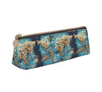 jingong World Geography Map Triangle Leather Case Pouch with Spacious Interior, Zipper Closure for Writing Tools, Office
