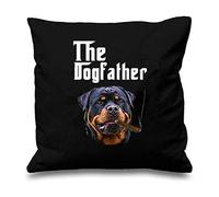 jingqi Black The Dogfather Rottweiler Throw Pillows Cases Cool Smoking Rott Rottie Cushion Cover Watchman Guard Dog Lover Gifts Decor