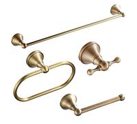 Jings Brass Bathroom Accessories 4pcs, Robe Hook Towel Rail Bar Rack Bar Shelf Tissue Paper Holder, Bathroom Hardware Set Wall Mount,Antique Brass