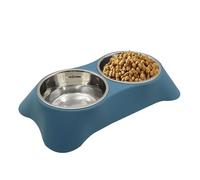 Jingsen Double Cat Rabbit Bowl, Non Slip Stainless Steel Double Pet Bowl with Non-spill Design for Small Pets Such as Puppies, Cats, Rabbits, Etc (Dark Blue, Small)
