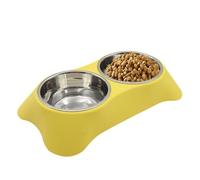 Jingsen Double Cat Rabbit Bowl, Non Slip Stainless Steel Double Pet Bowl with Non-spill Design for Small Pets Such as Puppies, Cats, Rabbits, Etc (Yellow, Small)