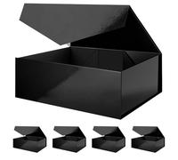 JINGUAN 19.2x15.8x7 Inches, 5 Extra Large Gift Boxes with Lids, Groomsmen Proposal Boxes with Magnetic Closure, Giant Gift Boxes for Clothes and Large Gifts (Glossy Black)