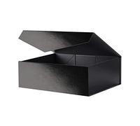 JINGUAN Large Black Collapsible Gift Box with Magnetic Closure Lid | Groomsman Proposal Box, Rectangle Present Box, Glossy Black, 1 Pack, 13.5x9x4.1 Inches