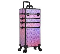 JINGUAN Profesional Rolling Makeup Train Case with Lid, 5 in 1 Cosmetology Case on Wheels, Large Cosmetic Trolley Organizer Travel for Hairstylist Artist Nail Beauty Salon Barber, Gravel Pink, 5 in 1