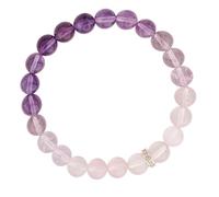 JINGYAN Aphaura Amethyst & Rose Quartz Gradient Beaded Bracelet, Natural Healing Crystal, Stretch Cord, 10mm Round Beads, Gold-Tone Spacer