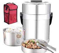 JINGYAN Bento Box Portable Insulated Flask Lunch Vacuum Bottle, 304 Stainless Steel Leak Proof Design Food Jar Insulated Thermoses Thermal Lunch Container Enjoy a hot Lunch on The go.(Silver,1.9L)