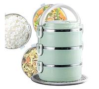 JINGYAN Bento Box Stackable Bento Box for Kids & Adults, Leak Proof Stainless Steel Insulated Portable Lunch, Lock Design Seal Food Carrier Container Enjoy a hot Lunch on The go(Green,Three Layers)