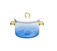 JINGYAN Bowl Glass Pan with Cover, The Best Handmade Glass Cookware Set Kitchenware Safety Noodles, Soup, Milk, Blue Gradient, Bowl Diameter 5.5 Inches