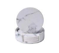 JINGYAN Coasters 6pcs/set Artificial PU Leather Marble Coaster Drink Coffee Cup Mat Hot Tea Pad Table Placemats Black White Chic Decoration(White)