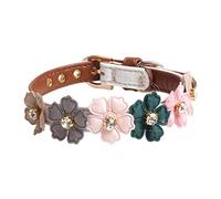 JINGYAN Collars Dog Collar Personalized Pet Puppy Collar PU Engraved Cat Dog Lovely Colorful Flowers Collars Adjustable For Small Dogs(W,M)