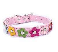 JINGYAN Collars Flowers Pet Dog Collar Leash PU Leather Cat Chain Neck Strap for Small Middle Large Animal Teddy