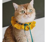 JINGYAN Collars Knit Crochet Cat Ginger Collar With Ribbon Bow Tie Pet Chihuahua Dog Bandana Scarf Saliva Towel Cat Accessory(XS)