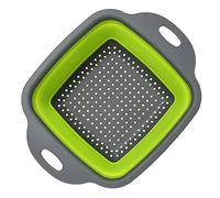 JINGYAN Drain Basket Silicone Folding Drain Basket Fruit Vegetable Washing Foldable Strainer Colander Collapsible Drainer Kitchen Storage Tool(Green,22X29cm)