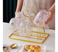 JINGYAN Drinking Cups Glass Iris Embossed Rainbow Transparent Thick Heat-Resistant Water Dessert Juice Cocktail Cup(Phnom Penh 240ml)